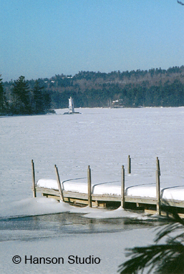 Sunapee, NH - Lighthouse & Dock - Winter